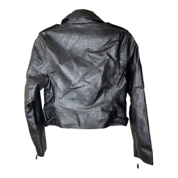 Max Studio Sleek Faux Black Leather Biker Jacket Sz M NWT - Picture 2 of 5